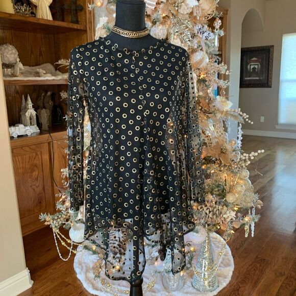 Black‎ Gold Long  Sheer Tunic Top - Picture 7 of 14